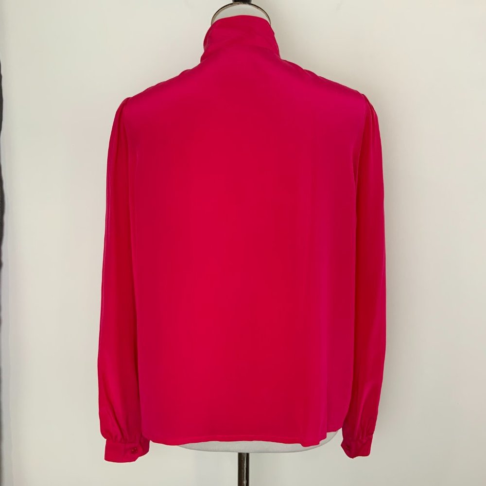 Rabble II 100% Silk Puff Long Sleeve Button Up Blouse Fuchsia/Hot Pink Medium - Picture 14 of 16